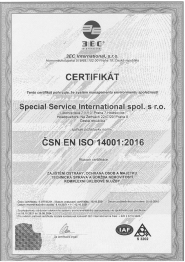 Certificate for Environmental Management System  ČSN EN ISO 14001:2016