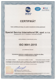 Certifikát systému manažmentu kvalityISO 9001:2015