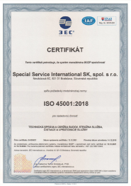Certifikát pre systém riadenia BOZPISO 45001:2018