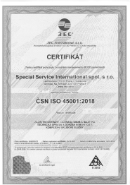 Certifikát pro systém managementu BOZPČSN EN ISO 45001:2018