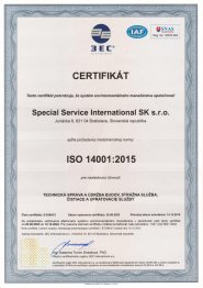 Certifikát systému environmentálneho manažérstvaISO 14001:2015