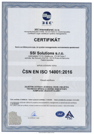 Certifikát pro systém environmentálního managementu ČSN EN ISO 14001:2016