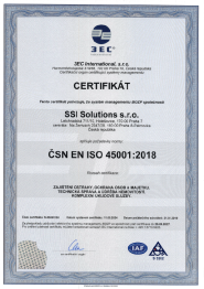 Certifikát pro systém managementu BOZPČSN EN ISO 45001:2018